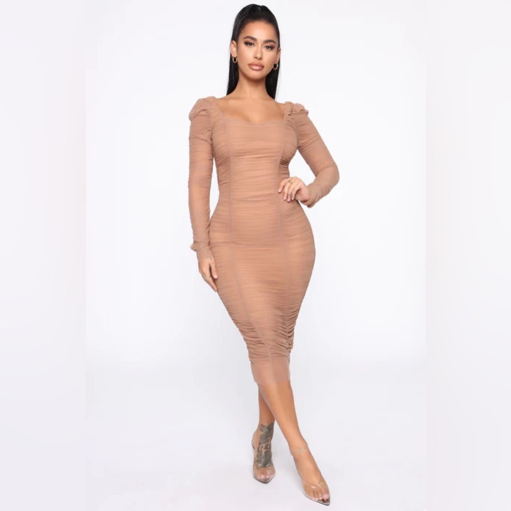 FASHIONNOVA Did You Mesh Me Ruched Midi Dress